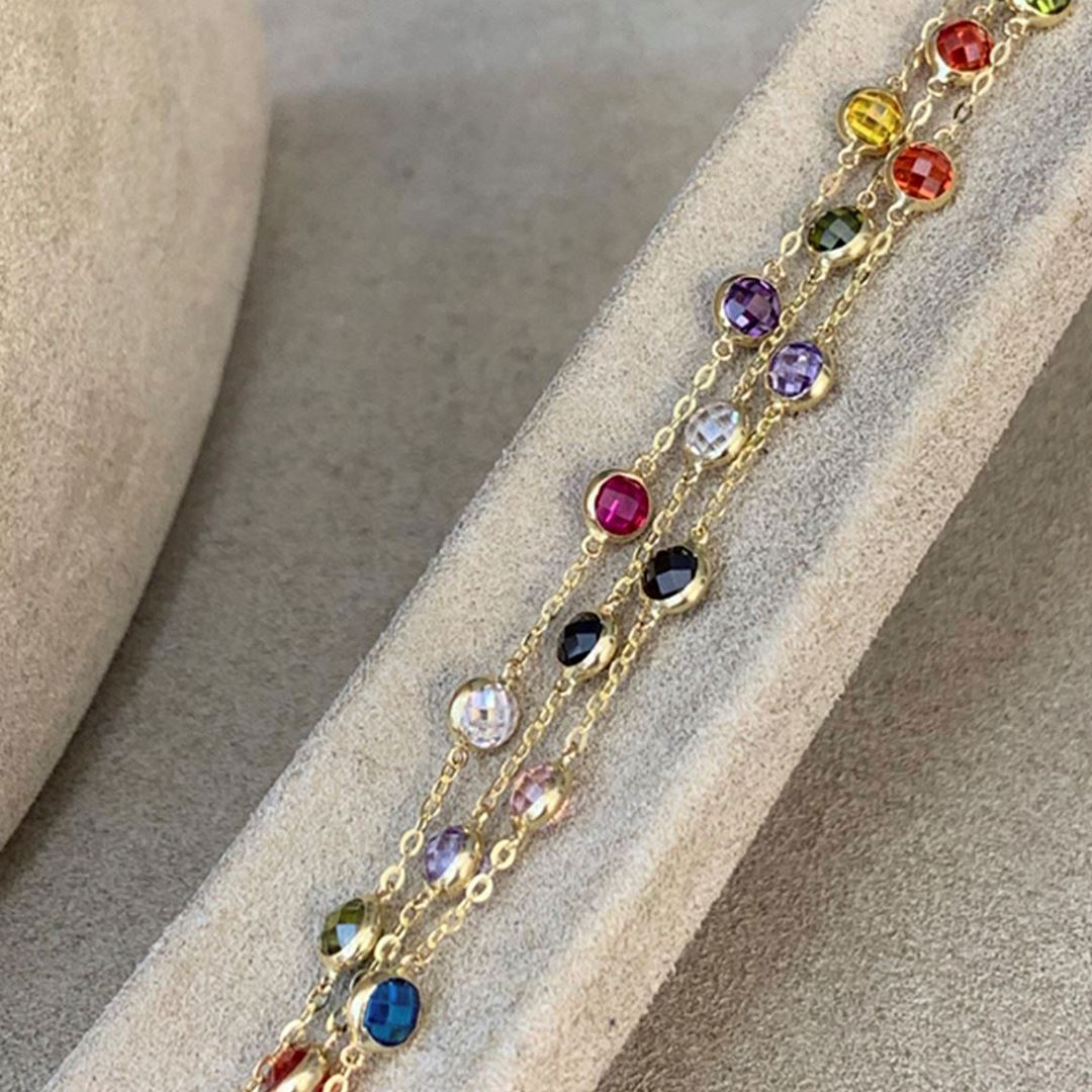 Renkli Taşlı Altın Takı Seti  Y00366