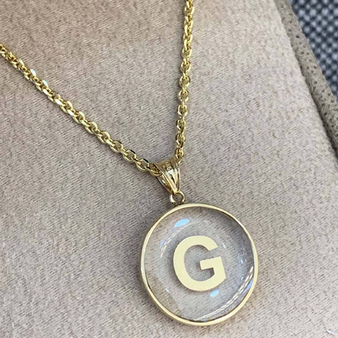 Şeffaf Harf Altın Kolye KL0013