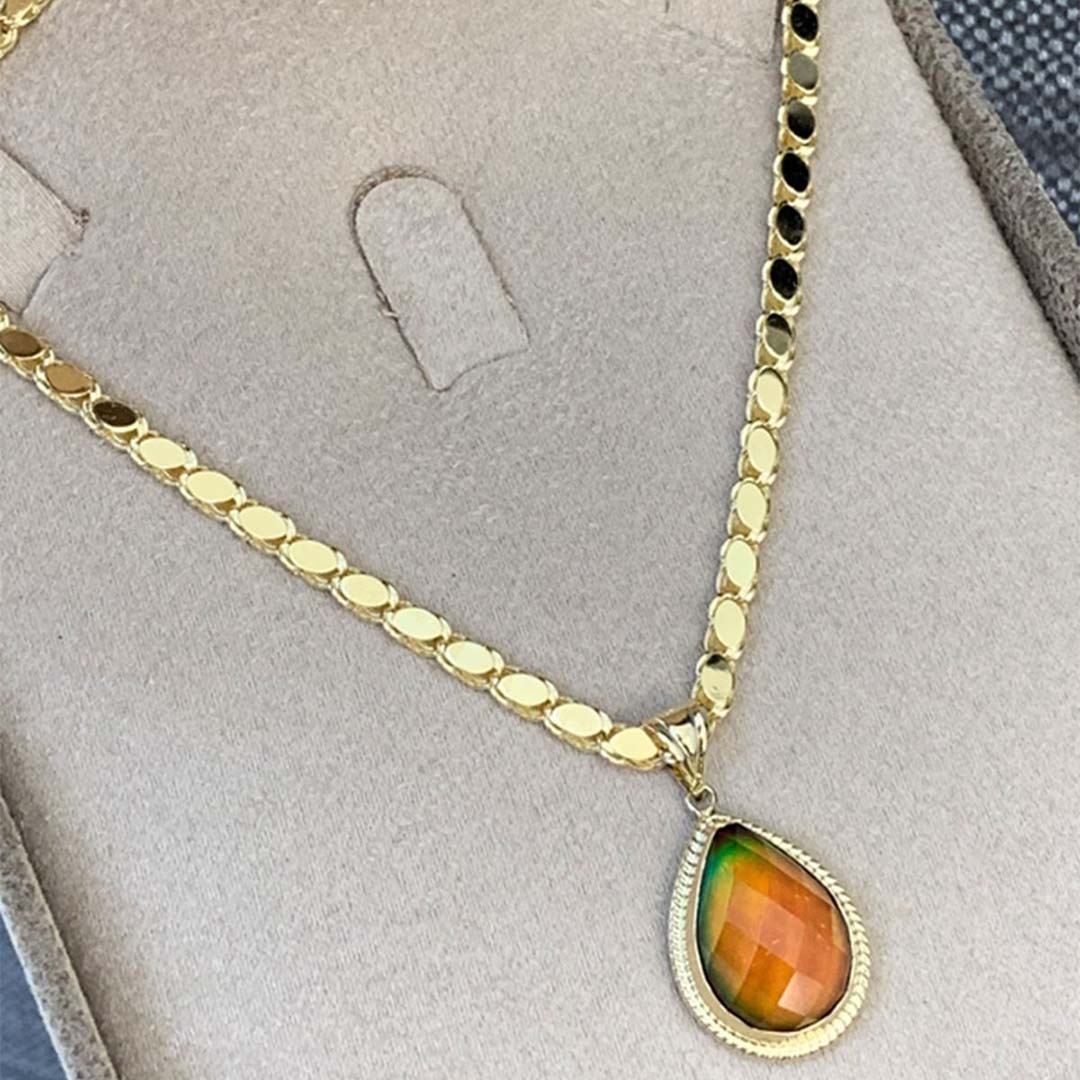 Pullu Zincirli Damla Hisi Taşı Altın Kolye KL0015