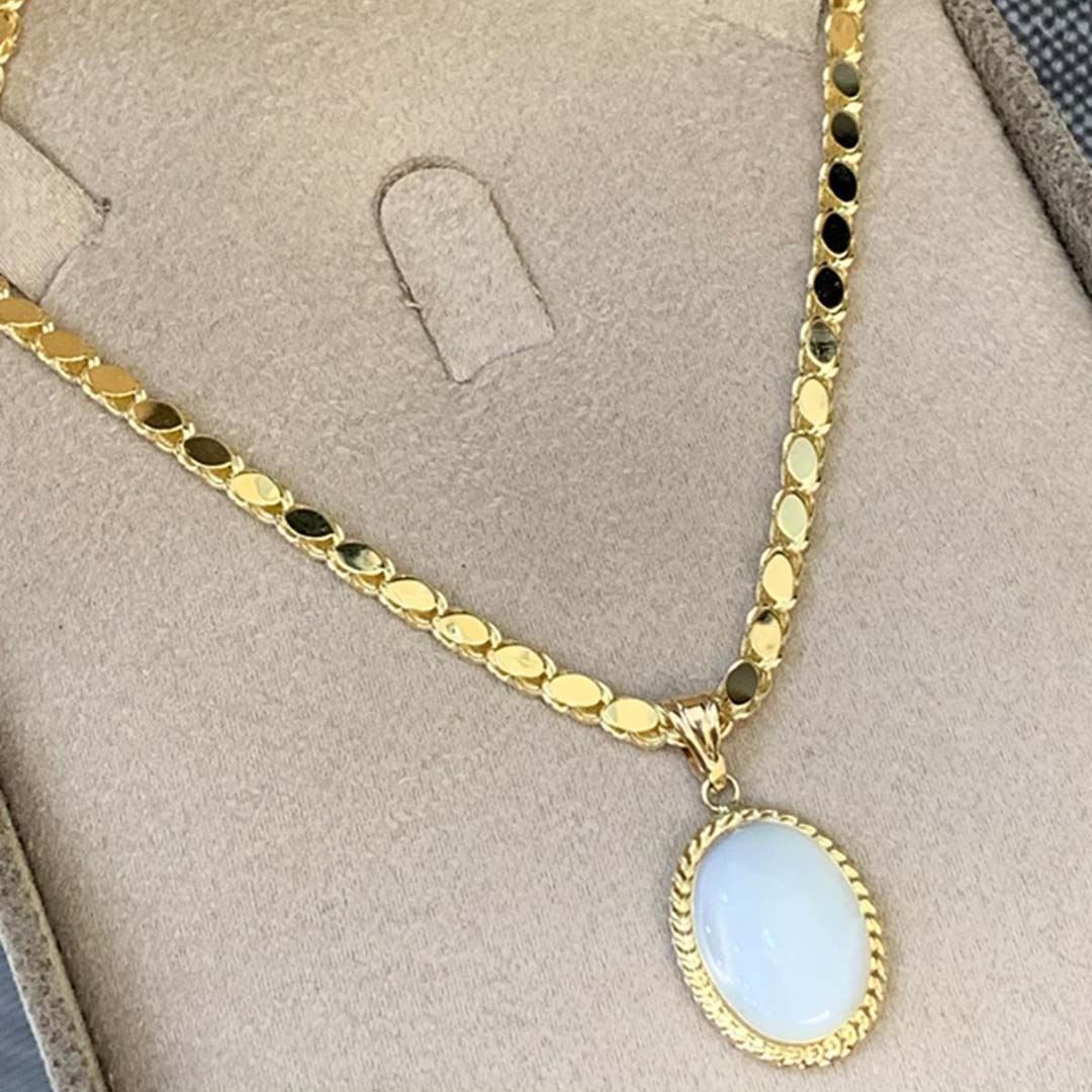 Pullu Zincirli Beyaz Taşlı Altın Kolye KL0018