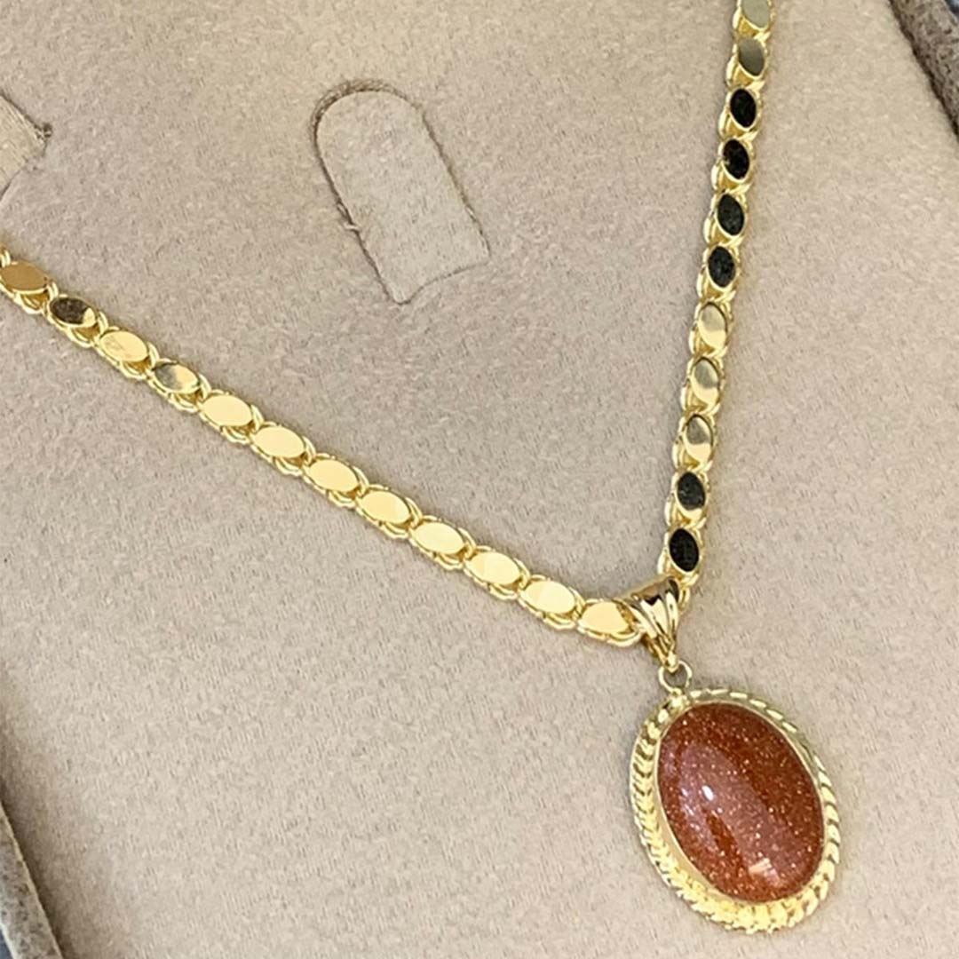 Pullu Zincirli Akik Taşlı Altın Kolye KL0019