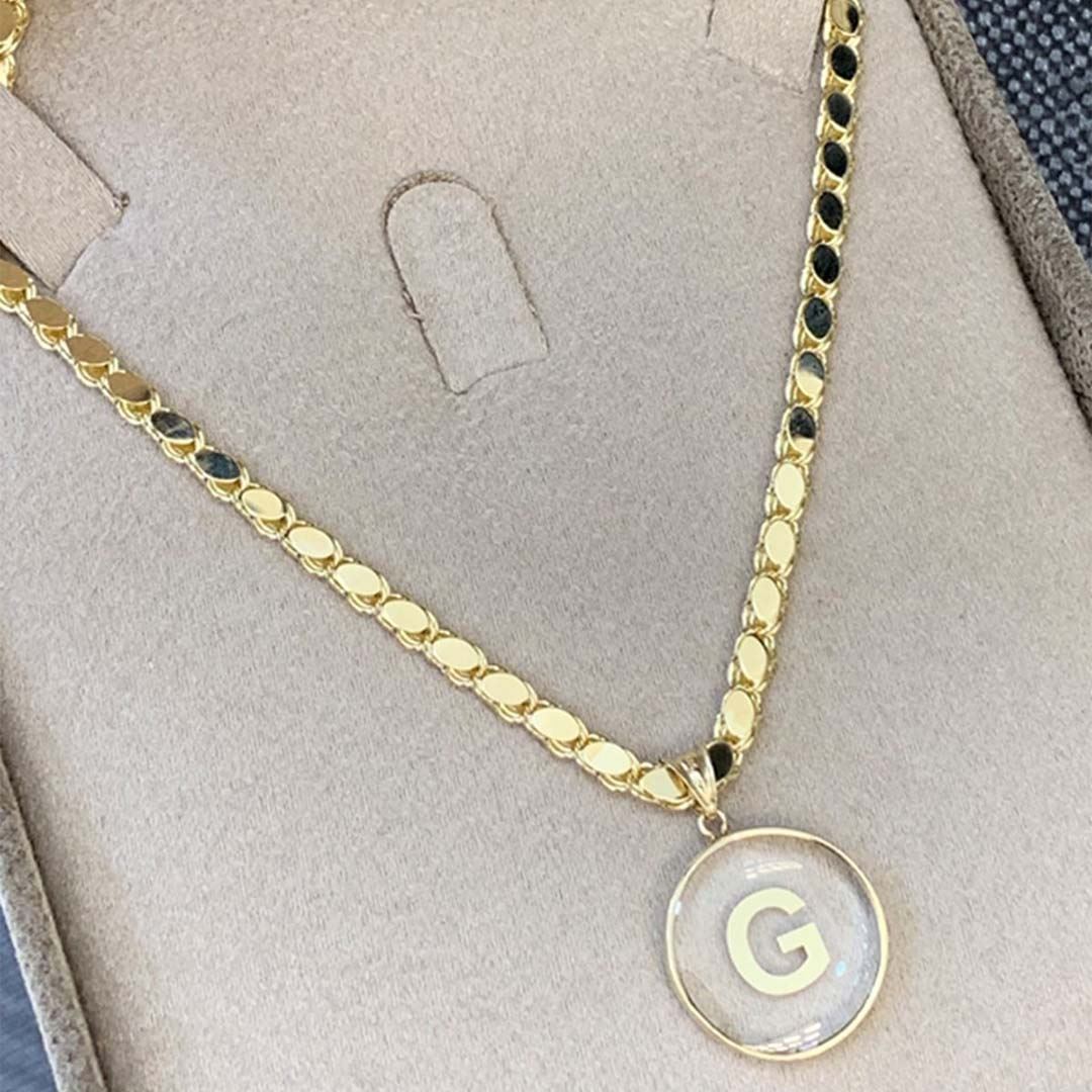 Pullu Zincirli Şeffaf Harf Altın Kolye KL0021