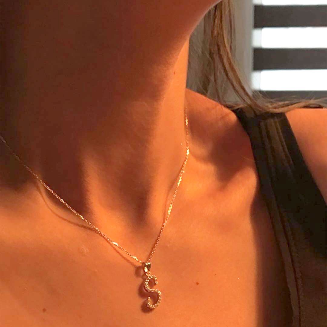 Nazar Boncuklu Taşlı Harf Altın Kolye KL0025