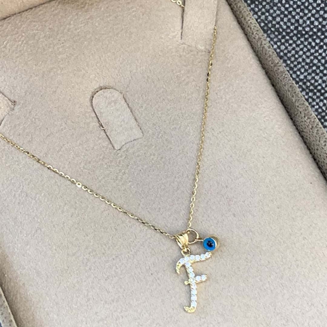 Nazar Boncuklu Taşlı Harf Altın Kolye KL0025