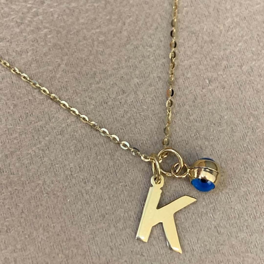 Nazar Boncuklu Harf  Altın Kolye KL0029