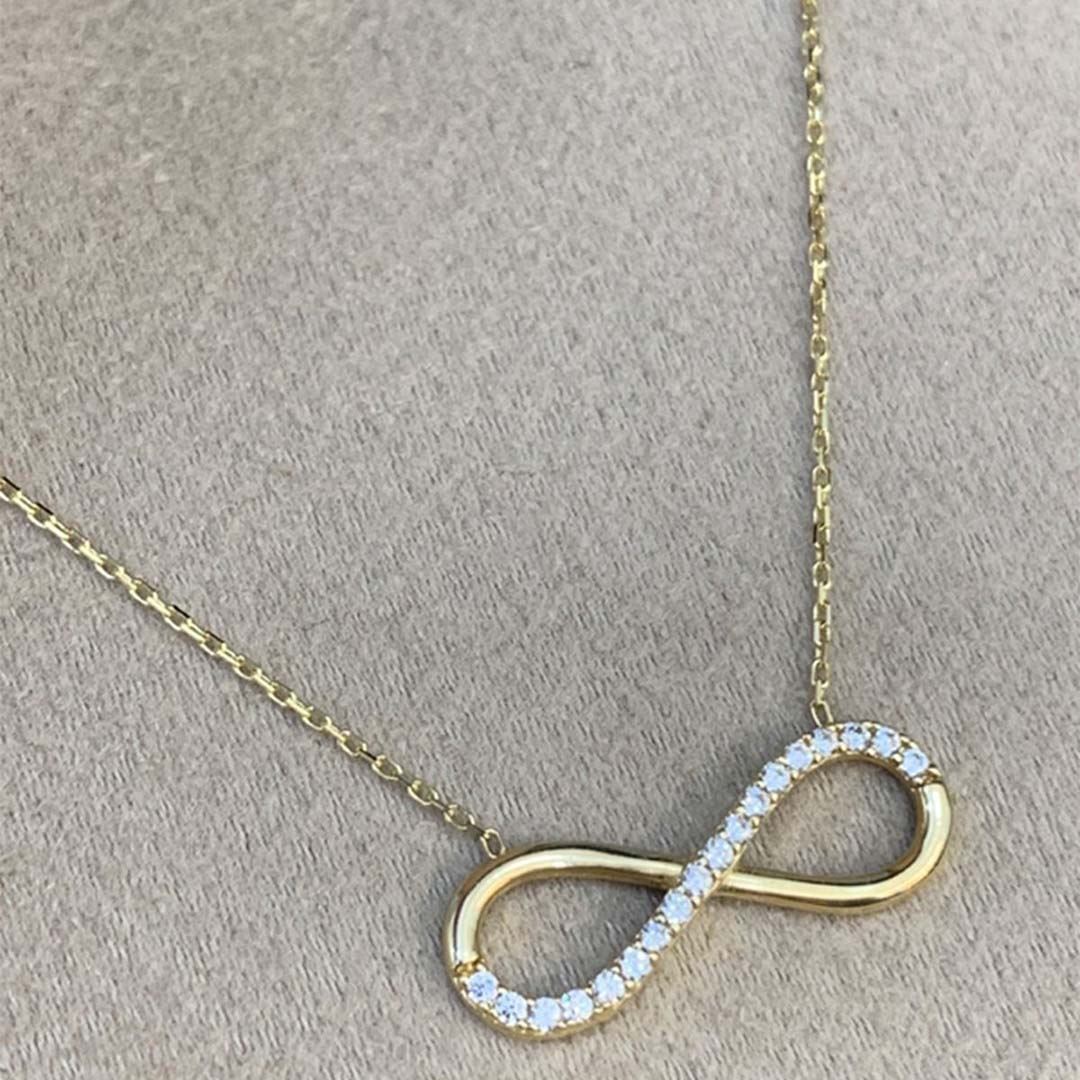 Yarım Taşlı Sonsuzluk Altın Kolye KL0041