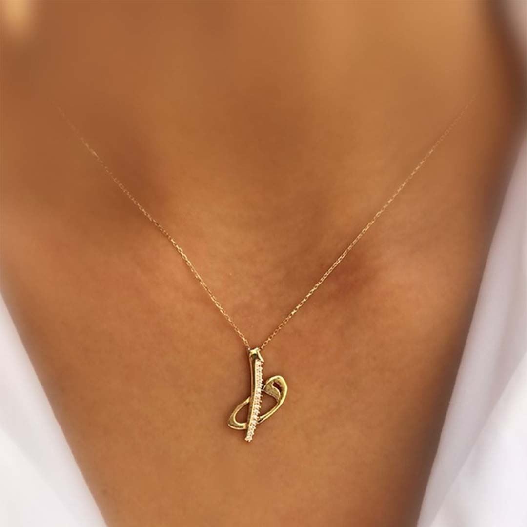 Vav Elif Altın Kolye KL0049