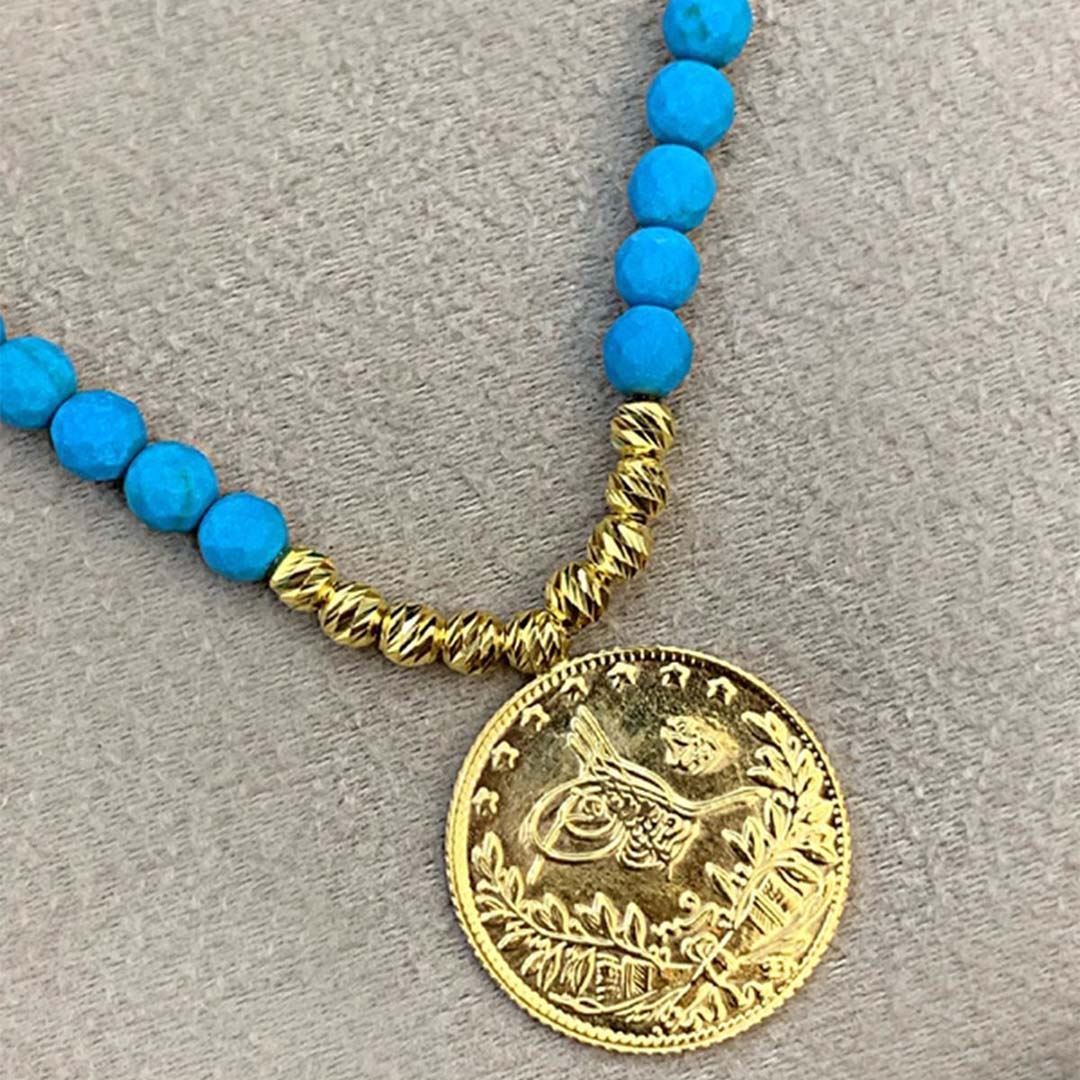 Yarım Reşat Liralı  Dorika Toplu Siyah Taşlı Kolye KL0194