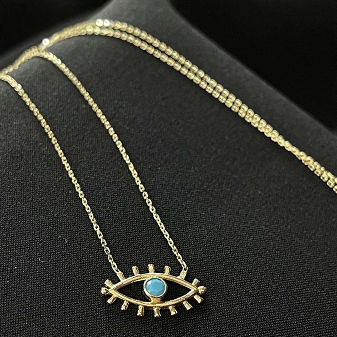 Mavi Taşlı Kirpik Göz Kolye KL0225