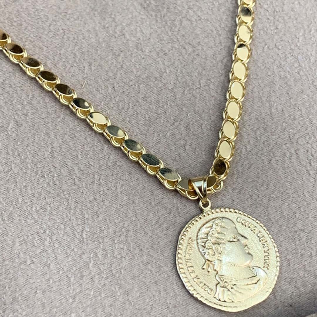 Arpa Zincirli Altın Madalyon Kolye Y00004