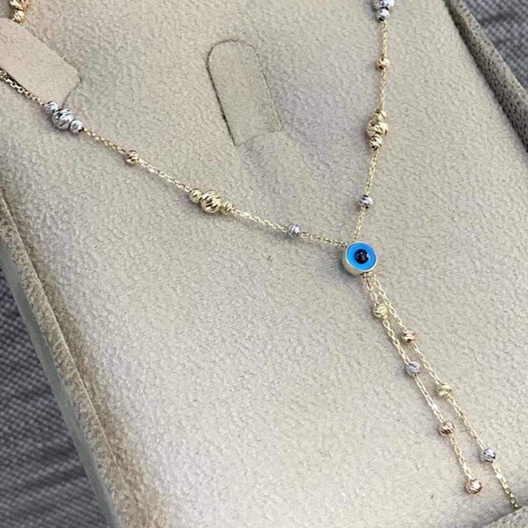 Dorika Toplu Göz Boncuklu Altın Kolye Y00195