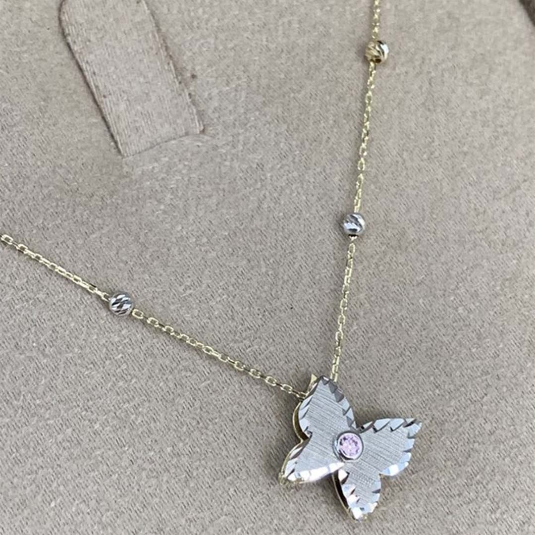 Renkli Taşlı Altın Kelebek Kolye Y00267