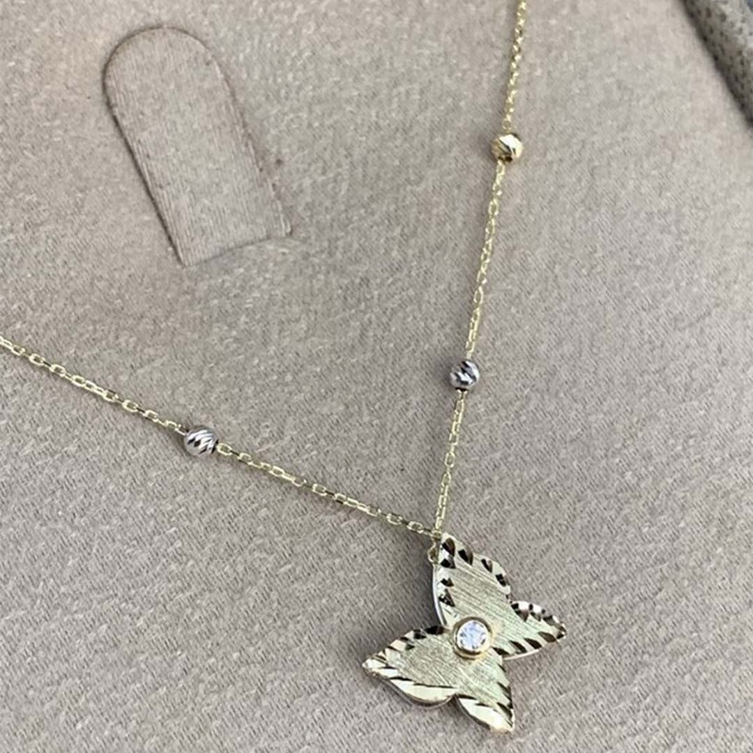 Renkli Taşlı Altın Kelebek Kolye Y00267