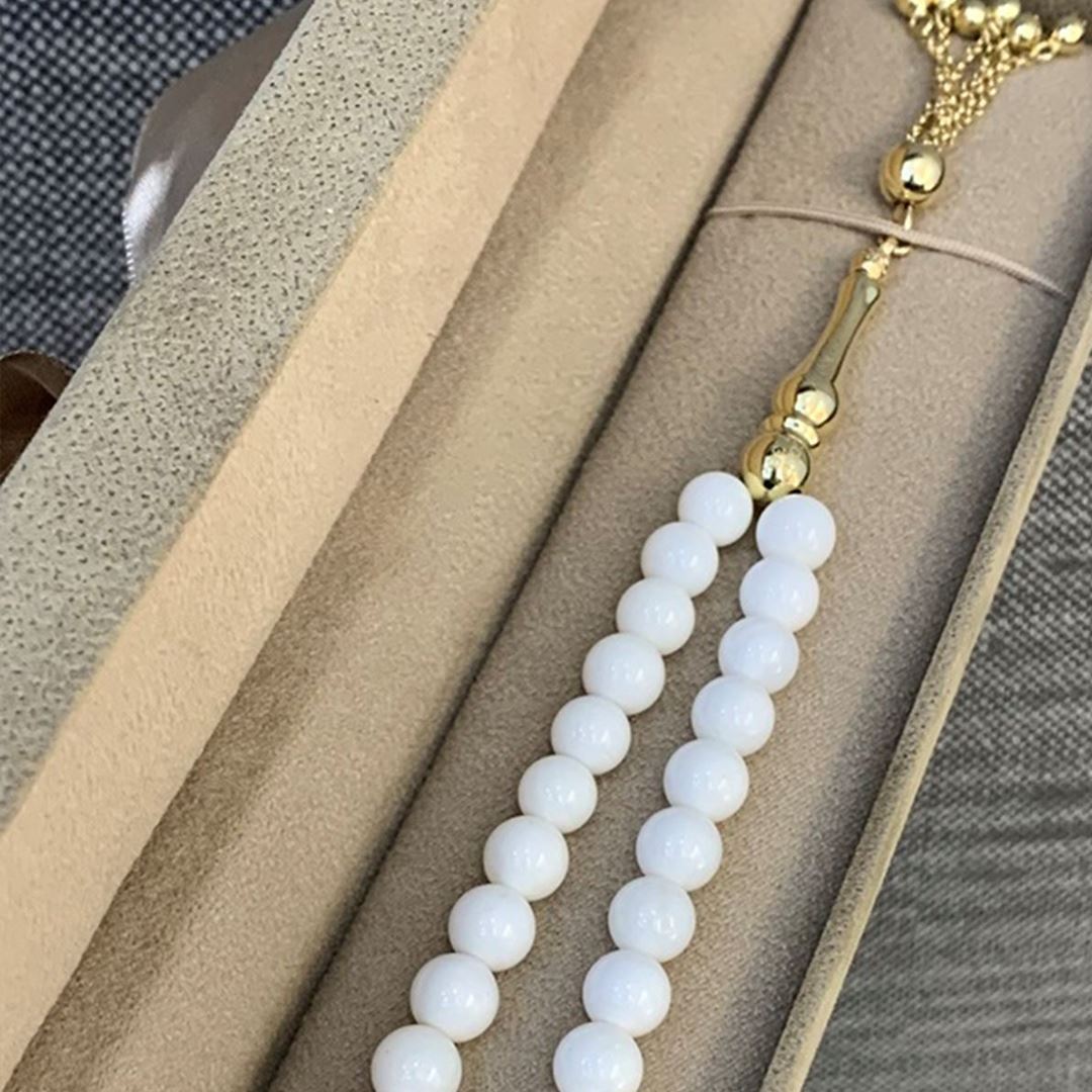 Beyaz Taşli Altin Tesbih TSBH080