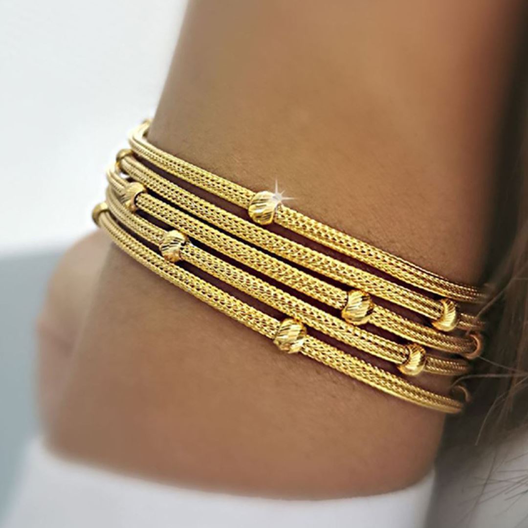 Beş Sıra Dorika Toplu Yaldızlı İtalyan Bileklik BL0012