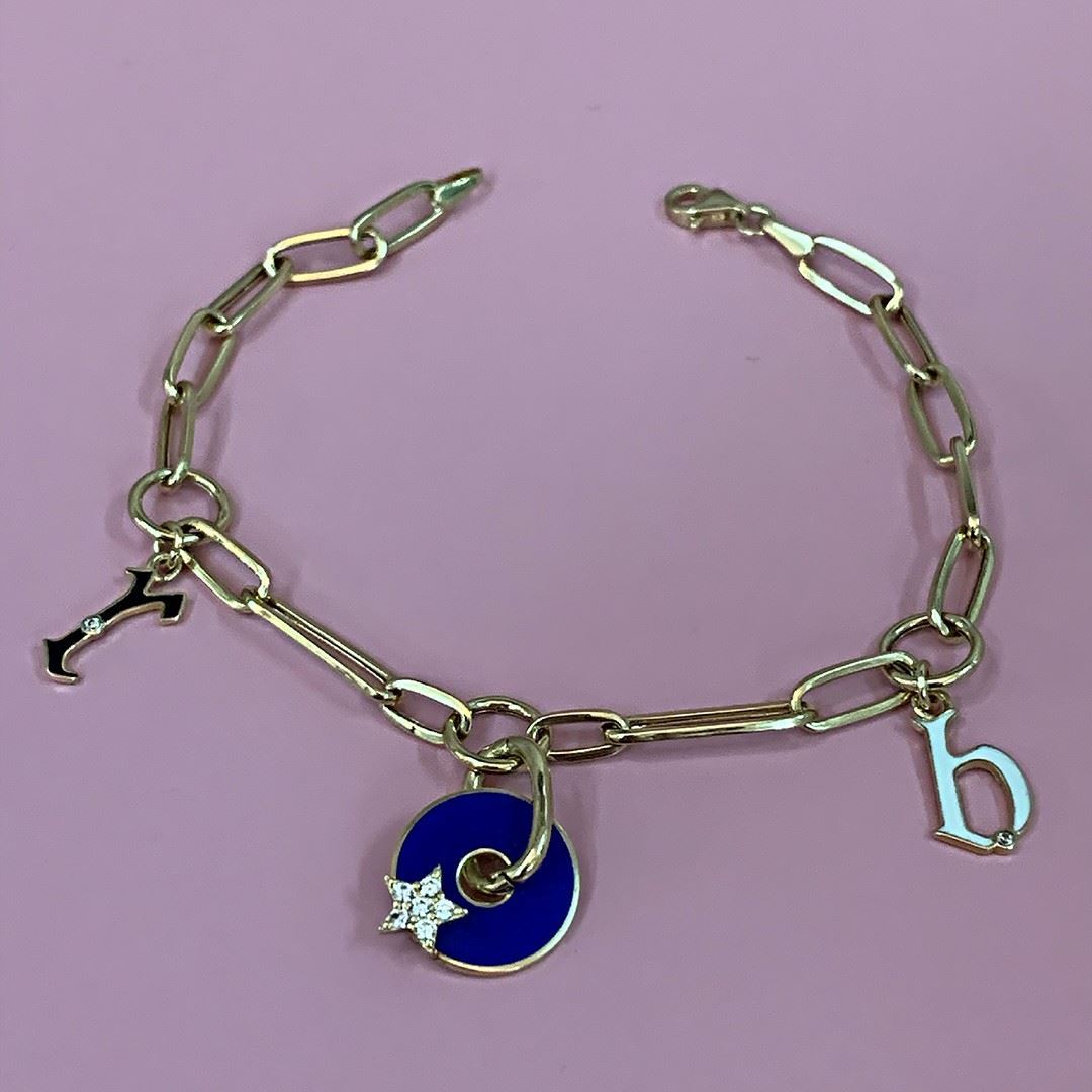 Lacivert Mineli Harfli Bileklik GK022