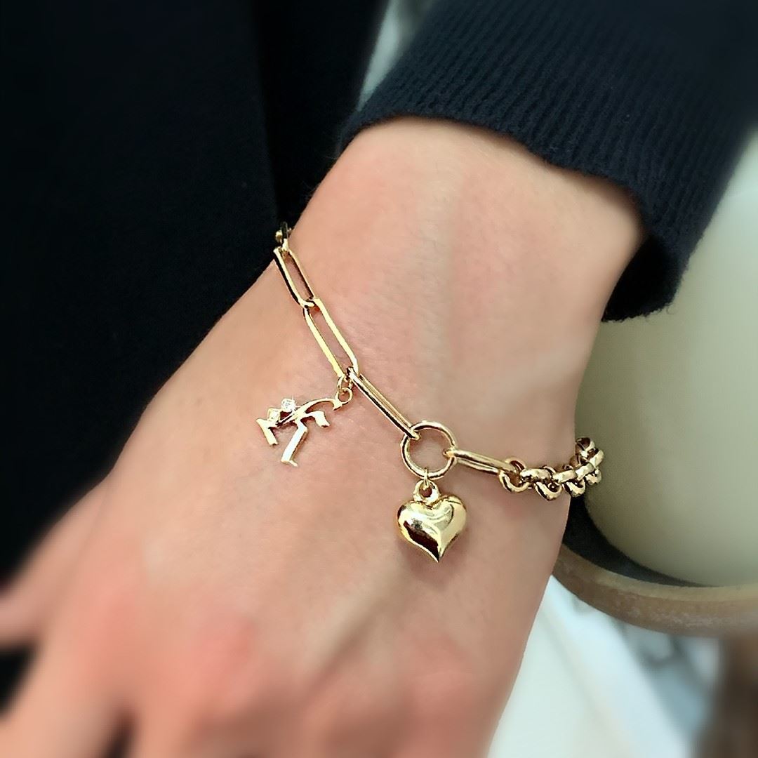 Pırlanta Taşlı Harfli Kalp Bileklik GK023