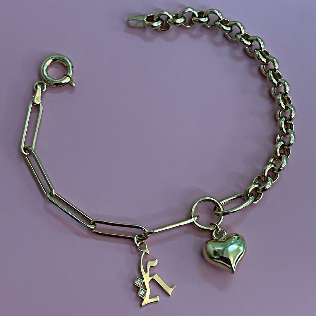 Pırlanta Taşlı Harfli Kalp Bileklik GK023