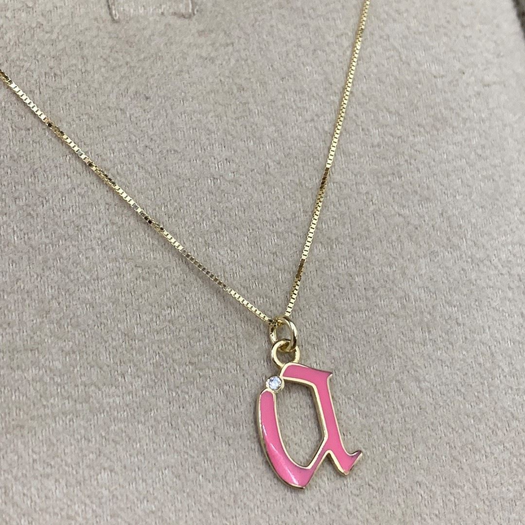 Pırlanta Taşlı Pembe Mineli Harf Kolye GK034