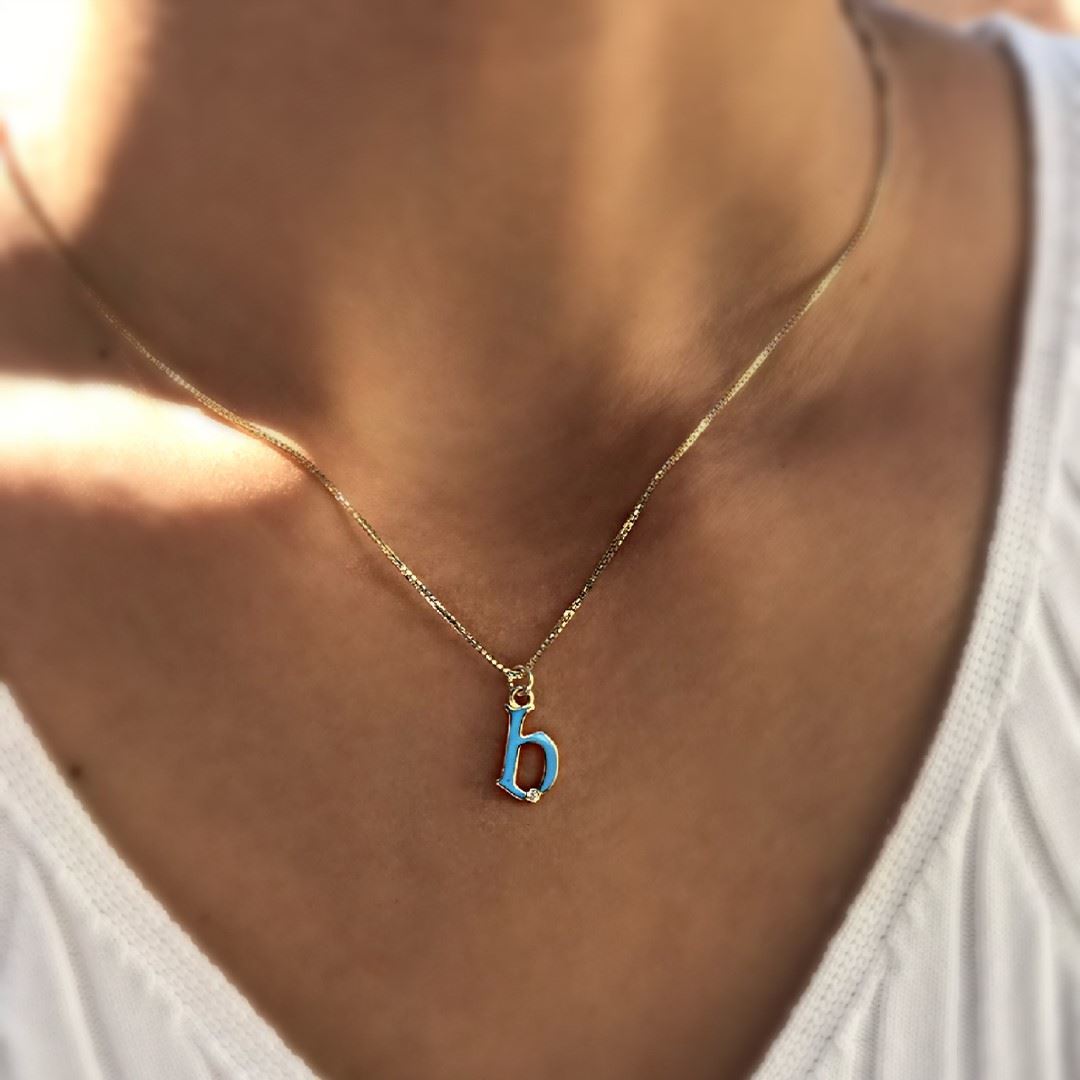Pırlanta Taşlı Mavi Mineli Harf Kolye GK035