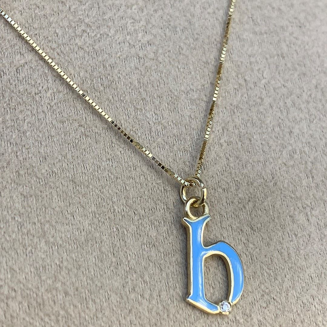 Pırlanta Taşlı Mavi Mineli Harf Kolye GK035