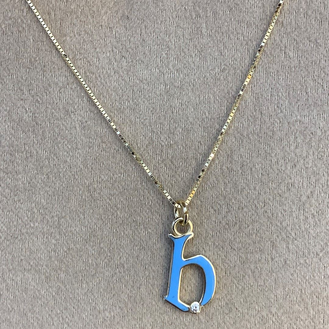 Pırlanta Taşlı Mavi Mineli Harf Kolye GK035