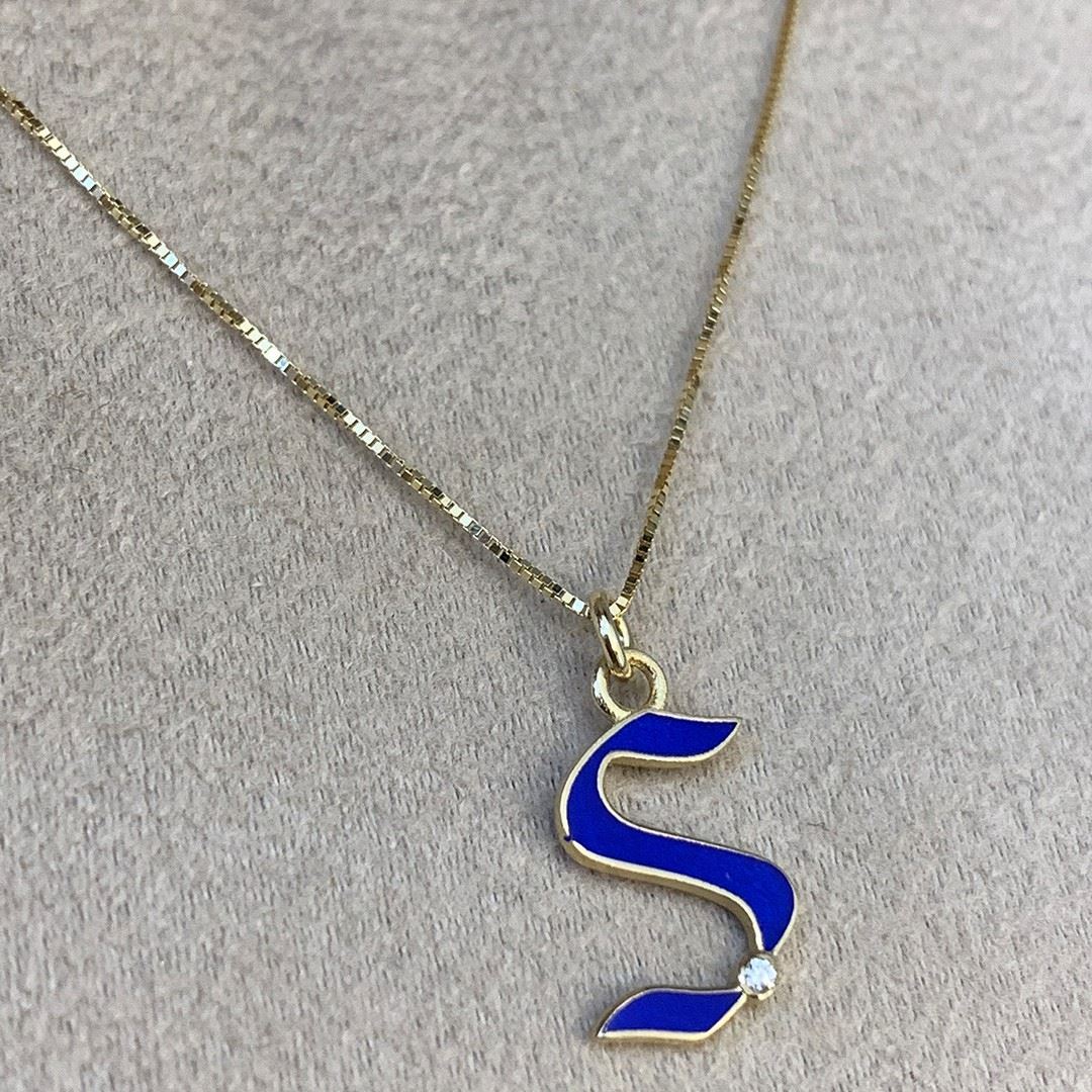 Pırlanta Taşlı Lacivert Mineli Harf Kolye GK036