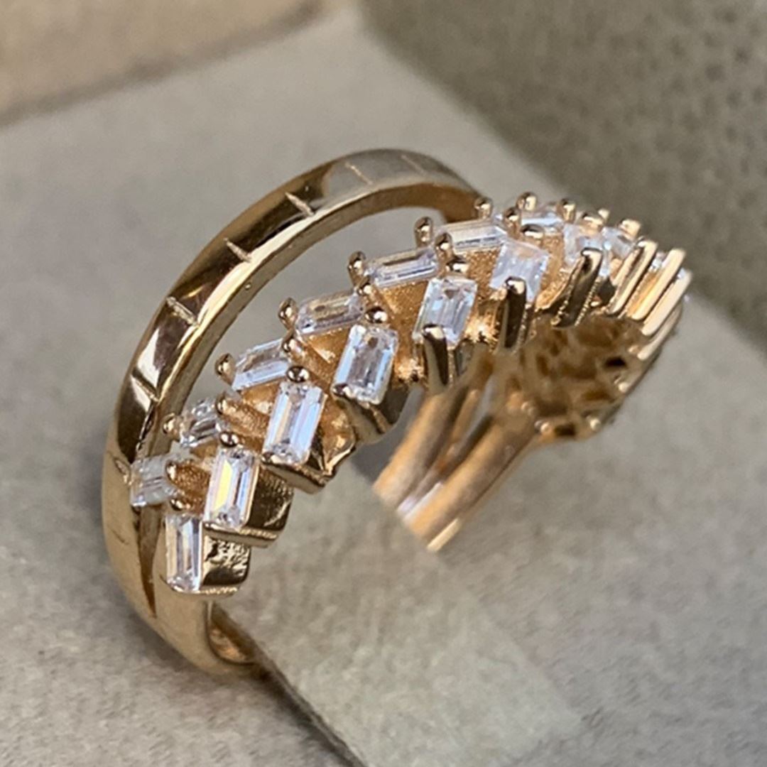 Baget Taşlı Roz Çift Yüzük Y00341