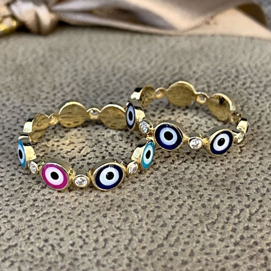 Nazar Boncuklu Mineli Altın Yüzük YZ0071