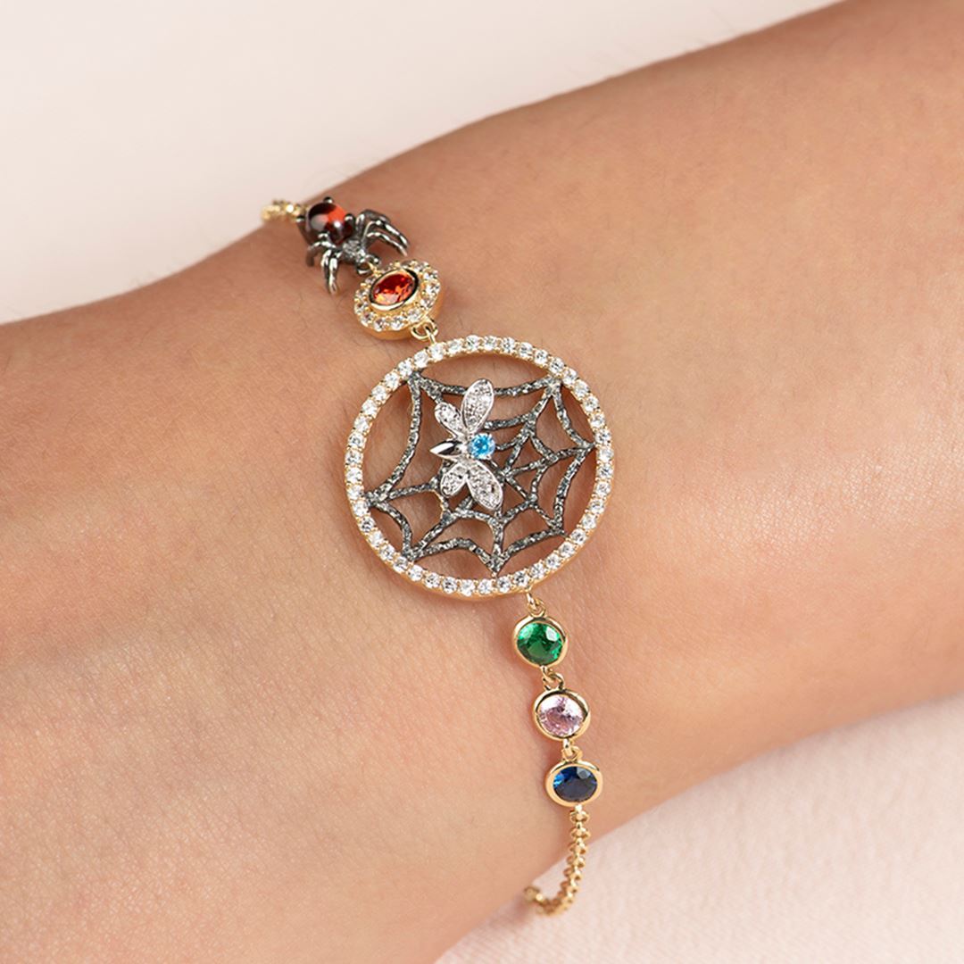 Maman Taşlı Örümcek Altın Bileklik PI0054