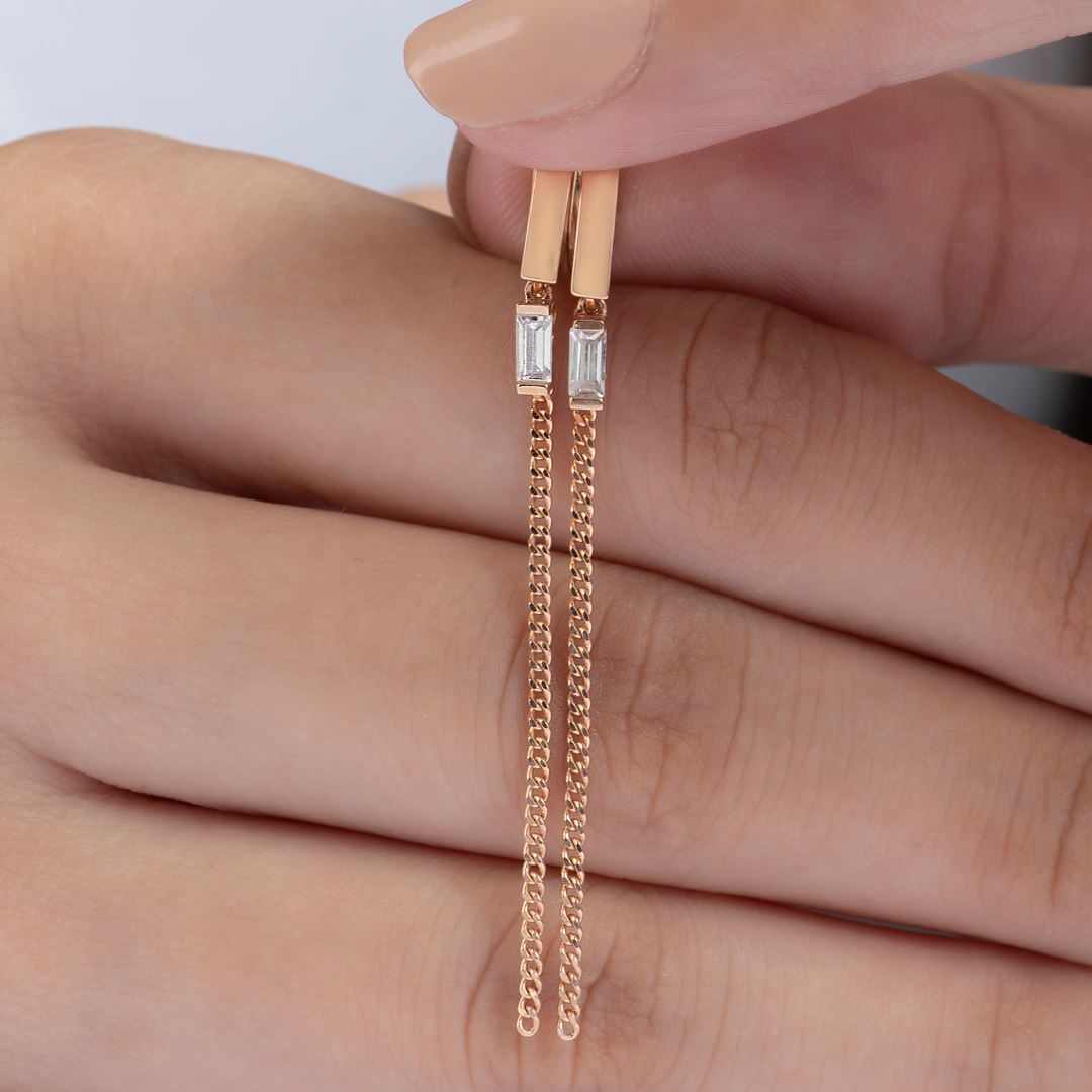 Bagetto Baget Zincir Sallantılı Altın Küpe PI0152