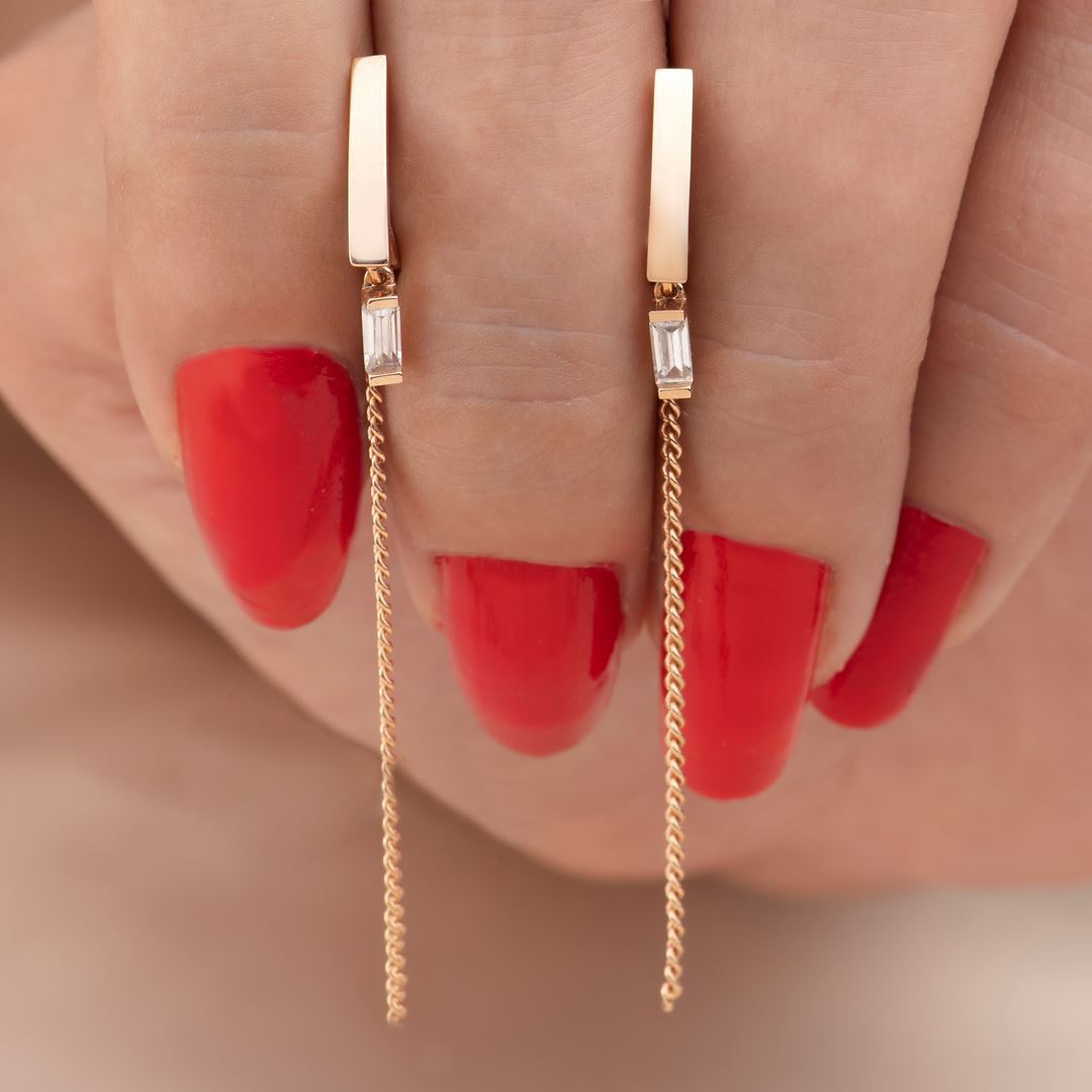 Bagetto Baget Zincir Sallantılı Altın Küpe PI0152