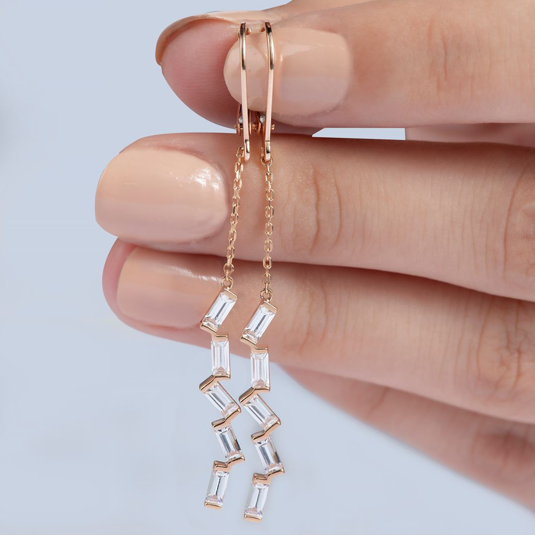 Bagetto Zigzag Altın Küpe PI0158