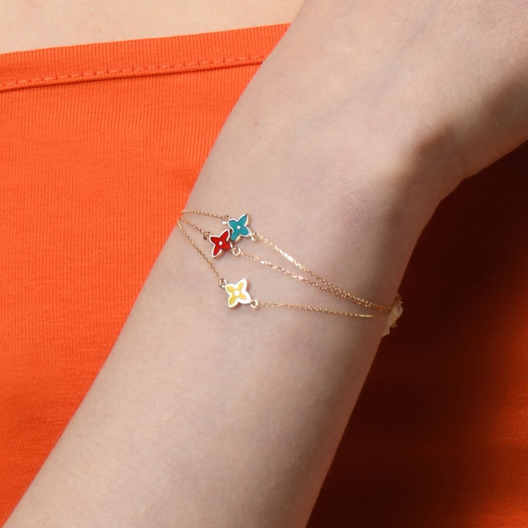 Cabaret Çicekli Mineli Altın Bileklik PI0142