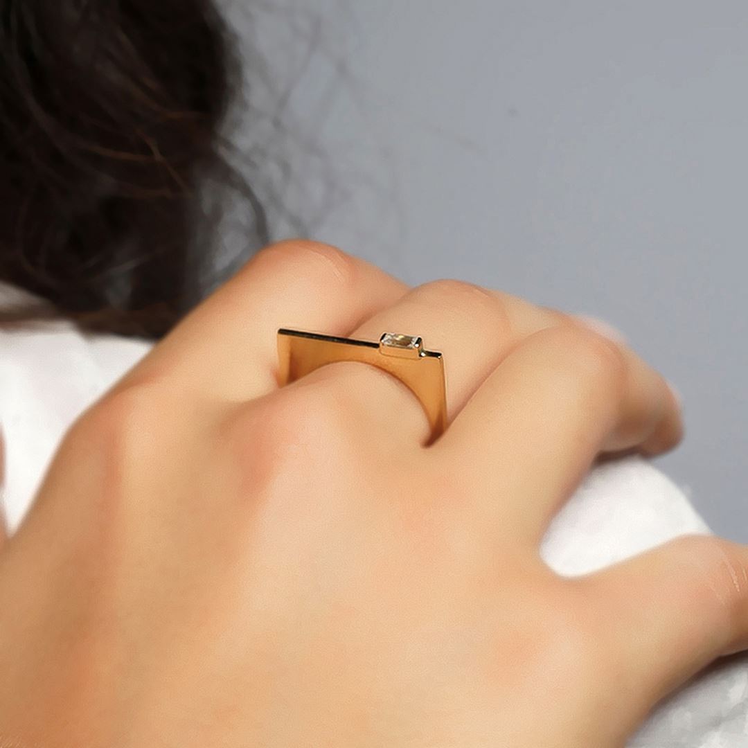 Bagetto Kare Altın Yüzük PI0164