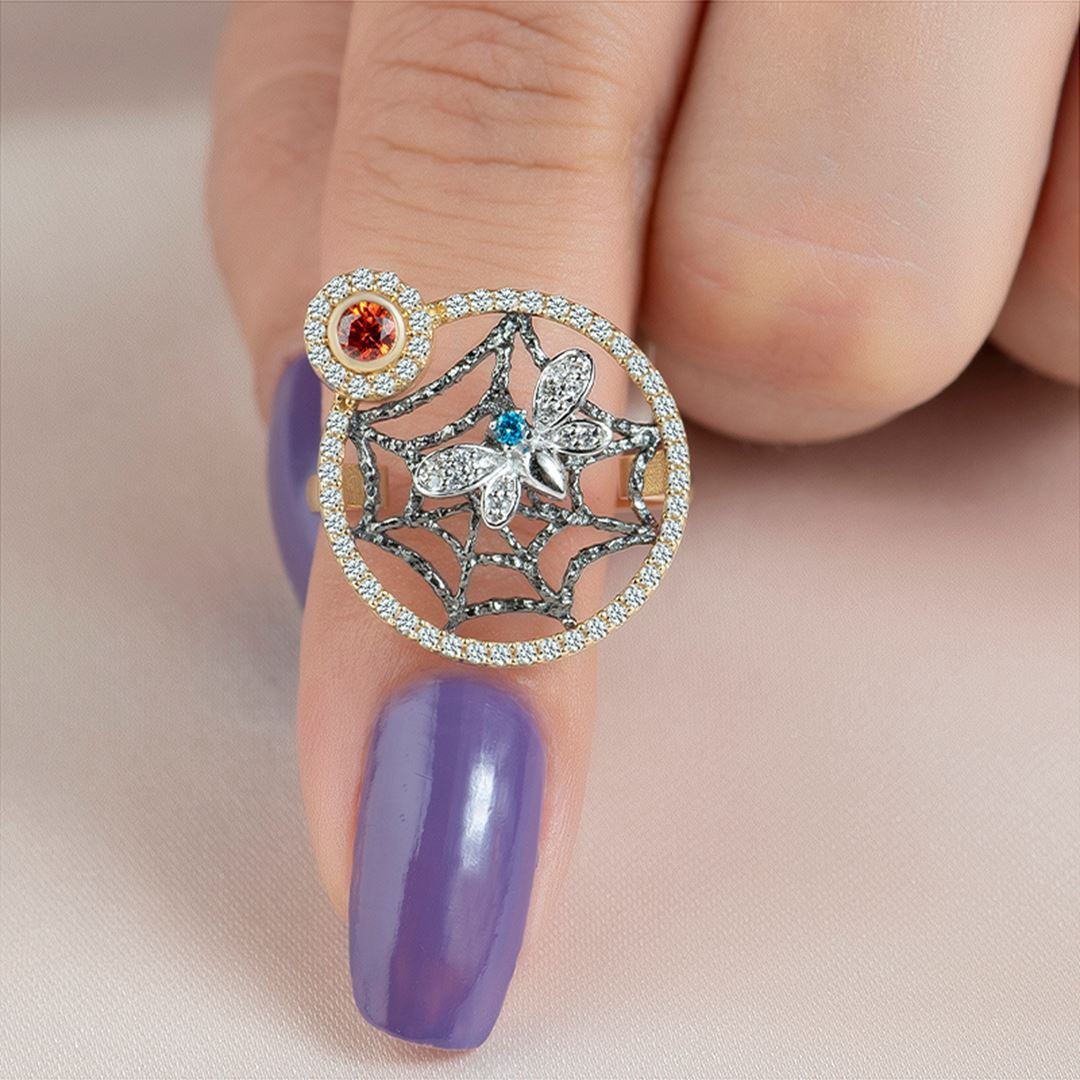 Maman Taşlı Örümcek Altın Yüzük PI0171