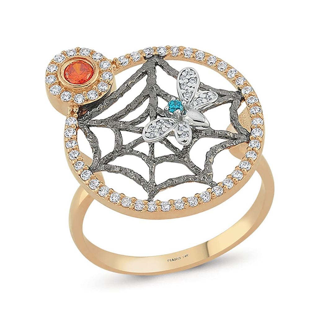 Maman Taşlı Örümcek Altın Yüzük PI0171