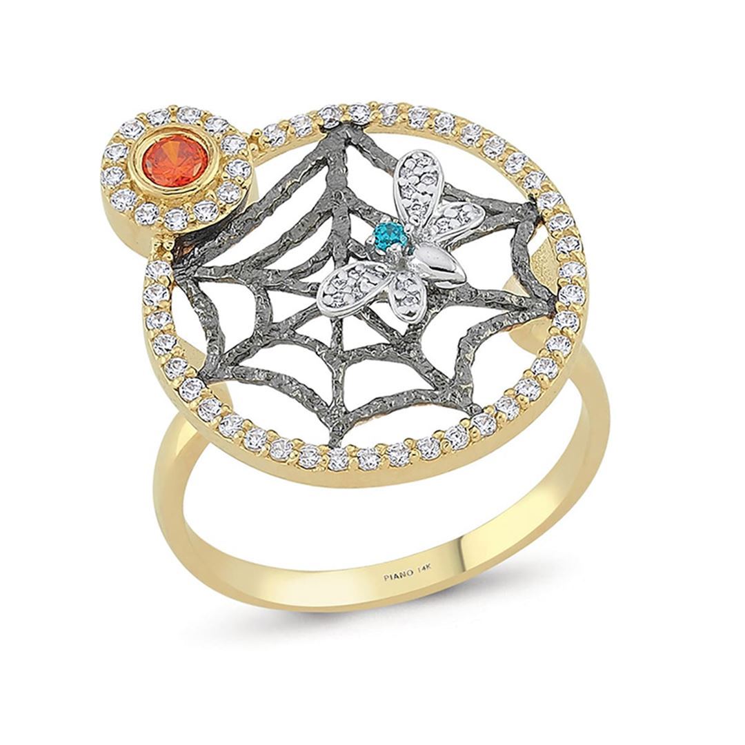 Maman Taşlı Örümcek Altın Yüzük PI0171