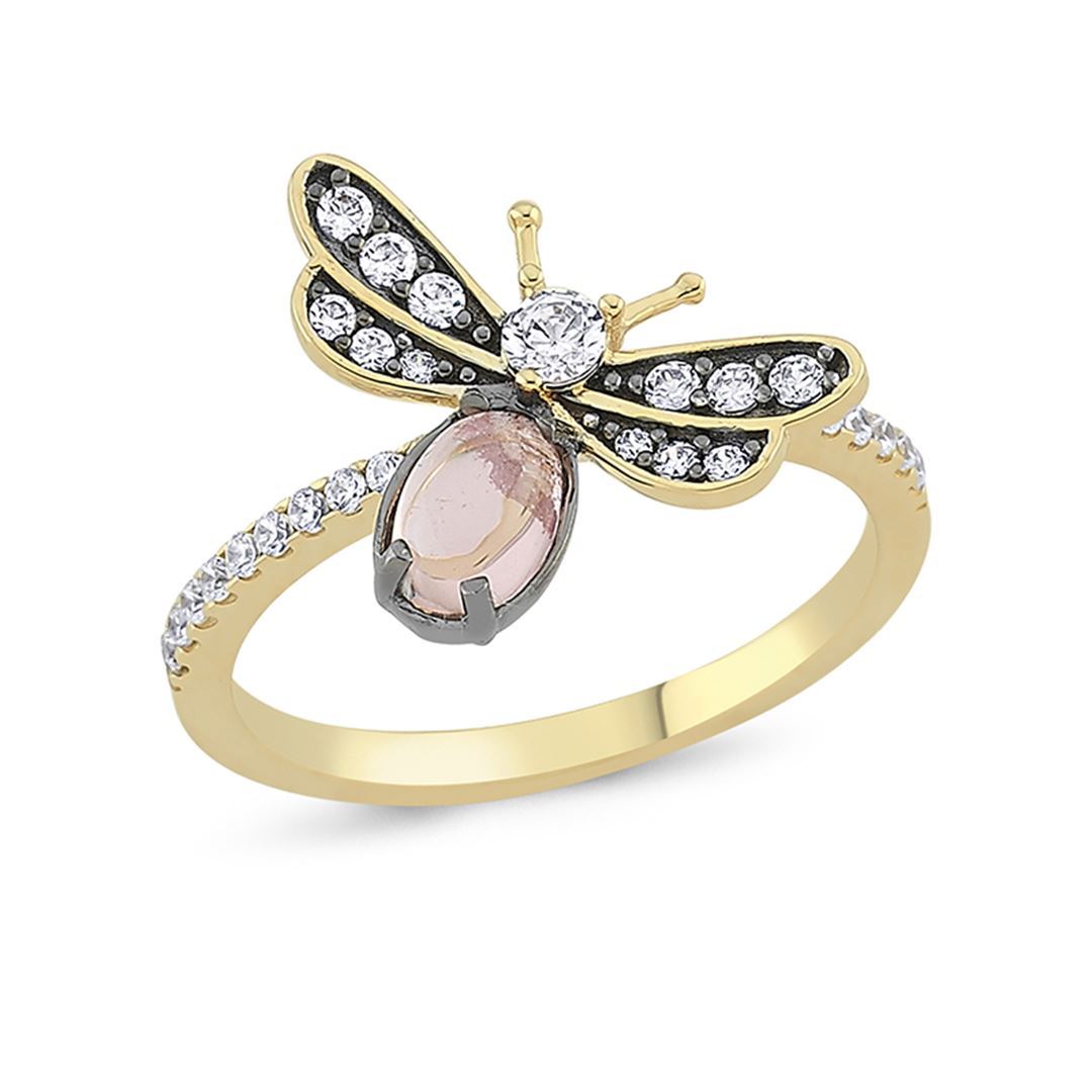 Maman Pembe Taşlı Yusufçuk Altın Yüzük PI0172