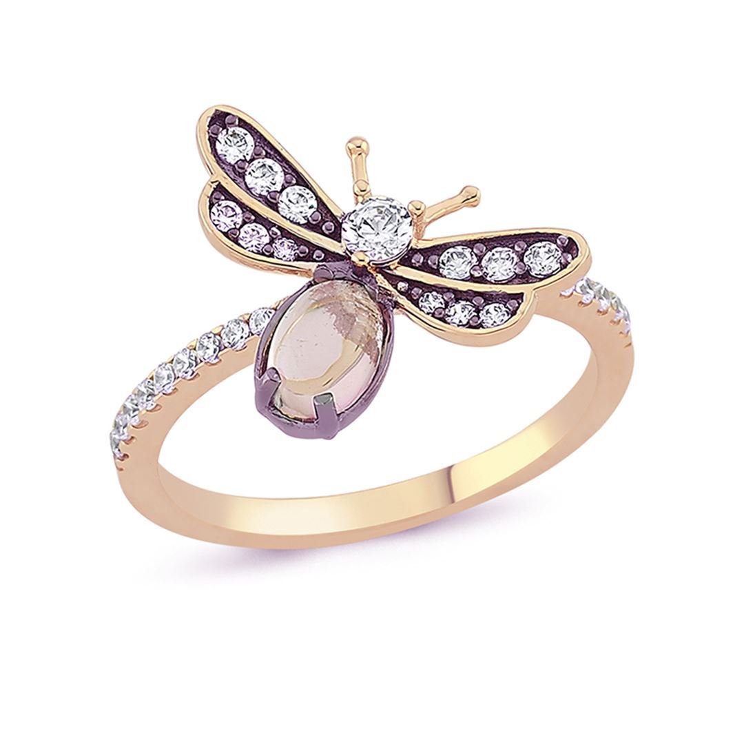 Maman Pembe Taşlı Yusufçuk Altın Yüzük PI0172