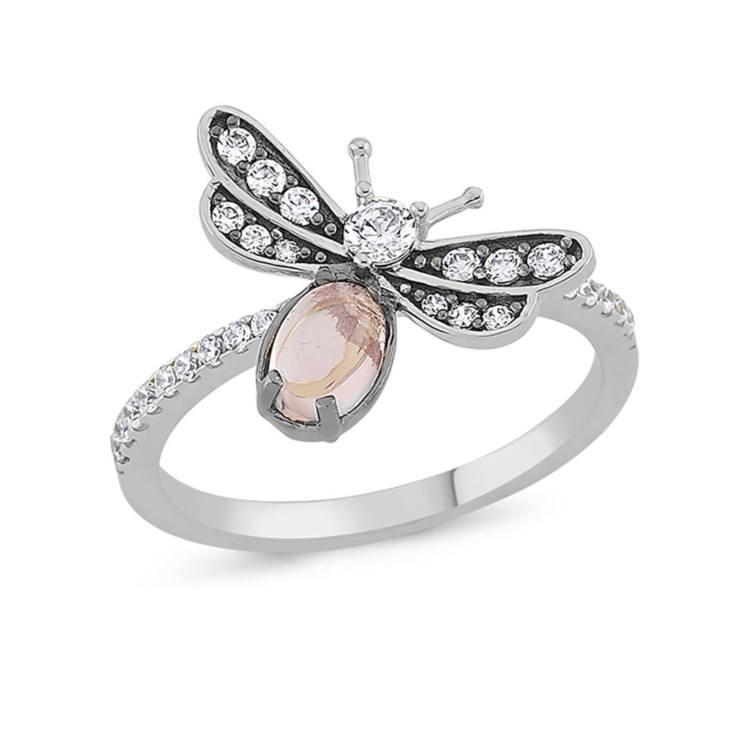 Maman Pembe Taşlı Yusufçuk Altın Yüzük PI0172