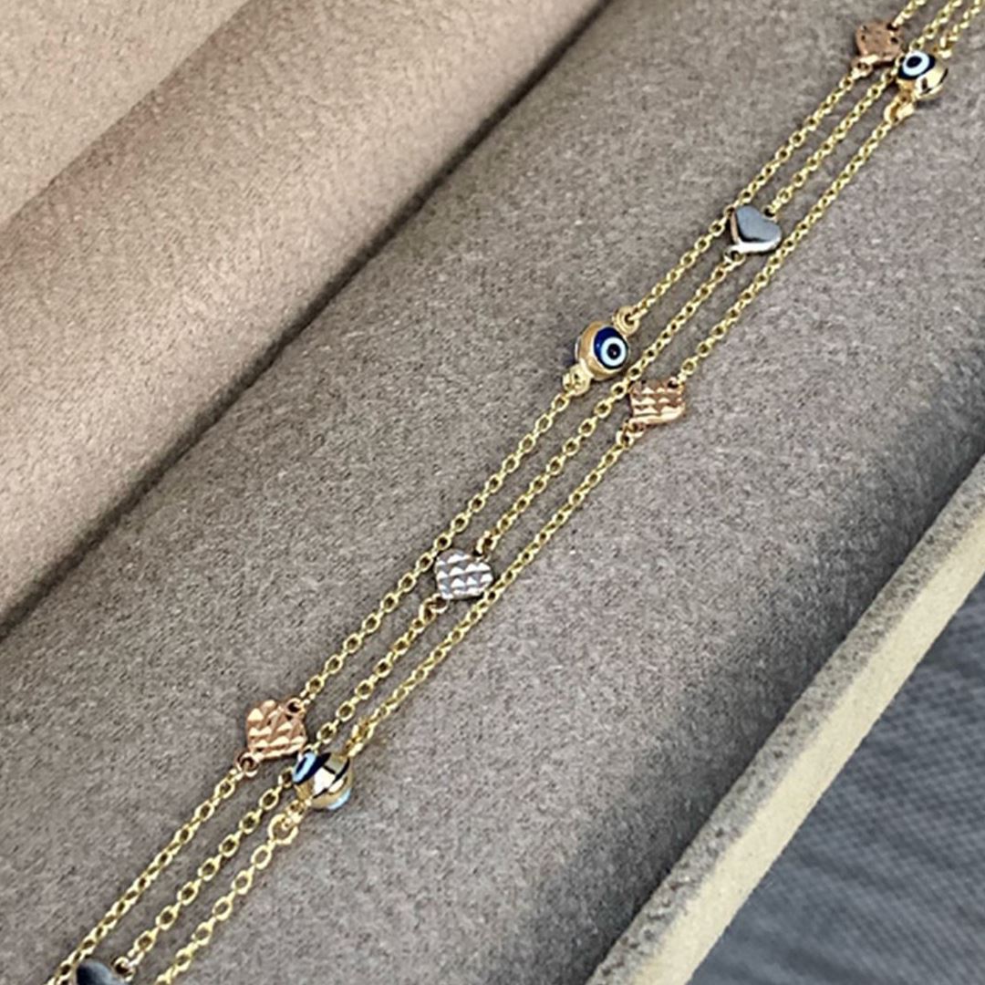 Kalpli Nazar Boncuklu İnce Üç Sıra Bileklik BL0038