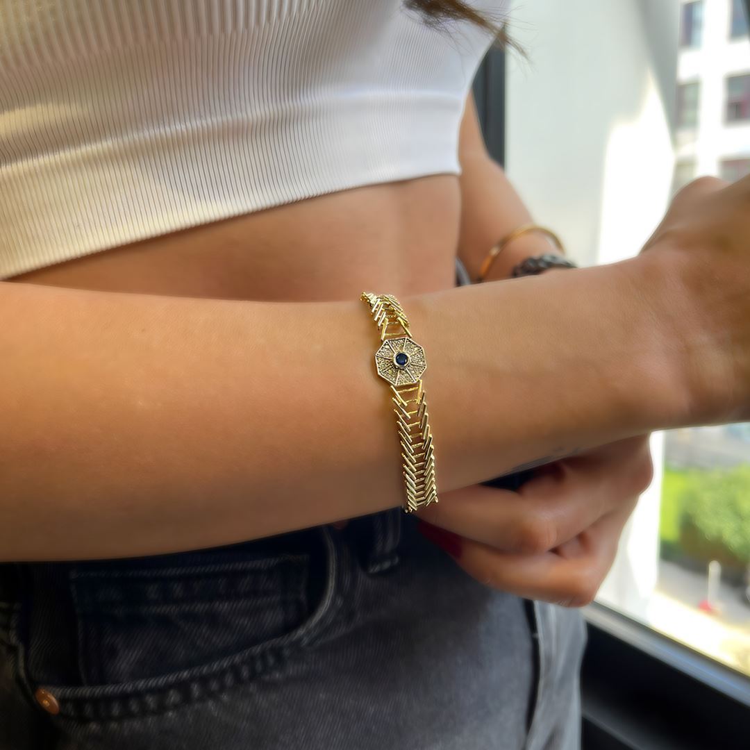 Mini Baget Taşlı Altın Bileklik A0034