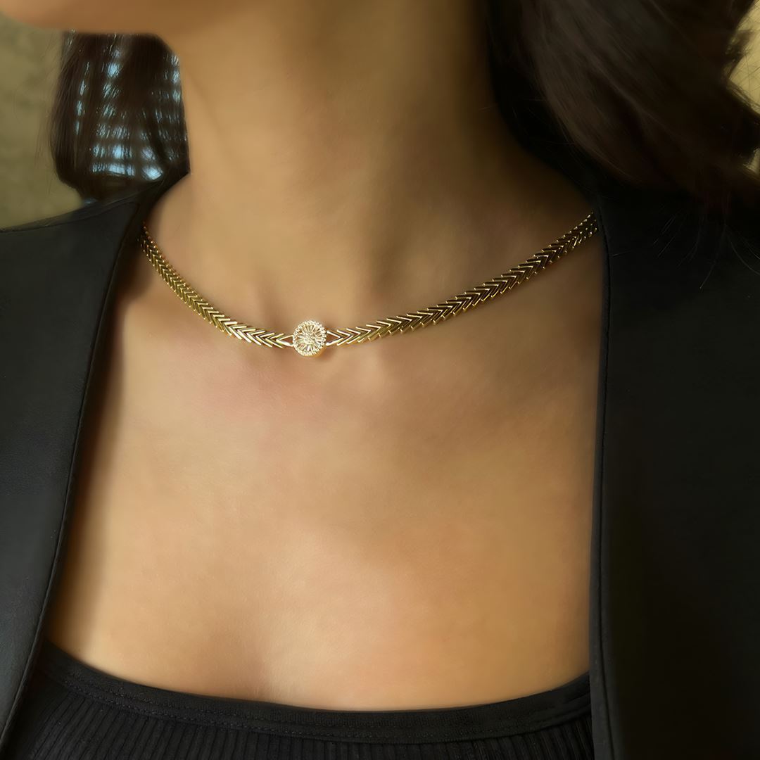 Mini Baget Taşlı Altın Kolye A0035