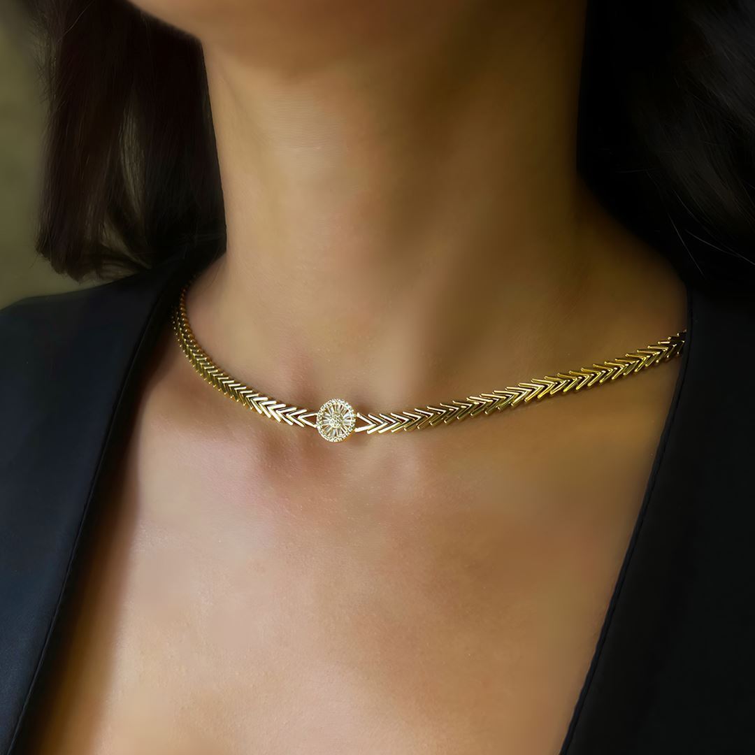 Mini Baget Taşlı Altın Kolye A0035