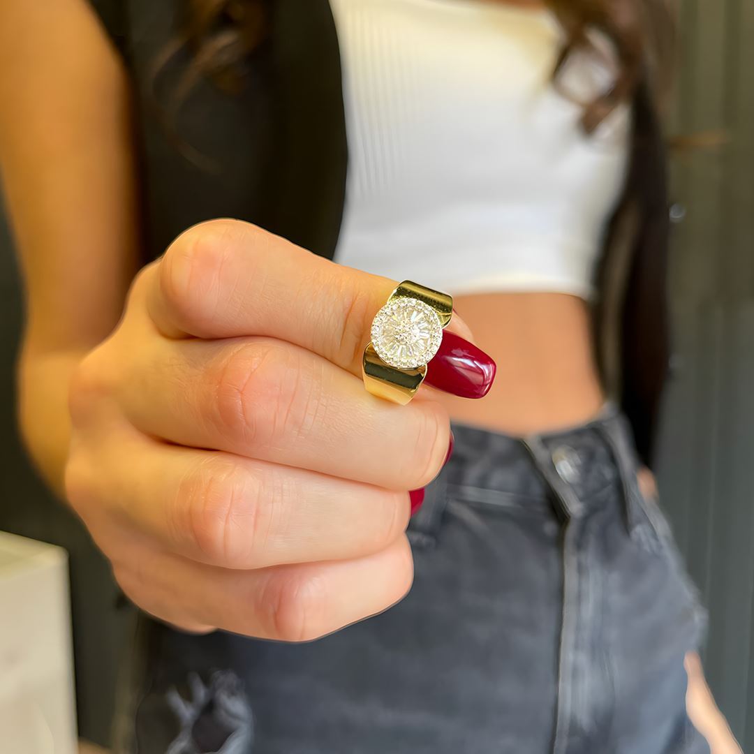 Mini Baget Taşlı Altın Yüzük A0036