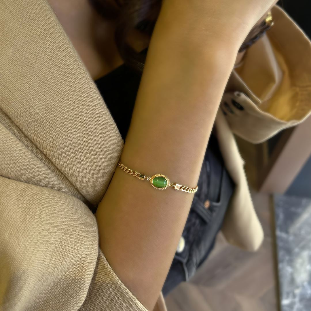 Yeşil Taş Detaylı Altın Bileklik A0045