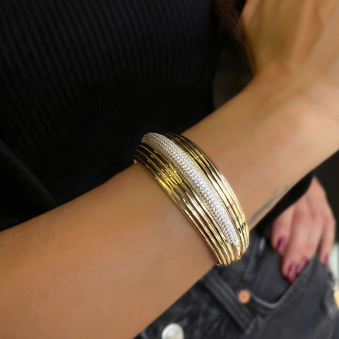 Taş Detaylı Altın Bilezik A0042