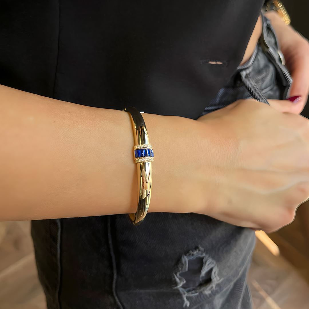 Lacivert Taş Detaylı Altın Bilezik A0030