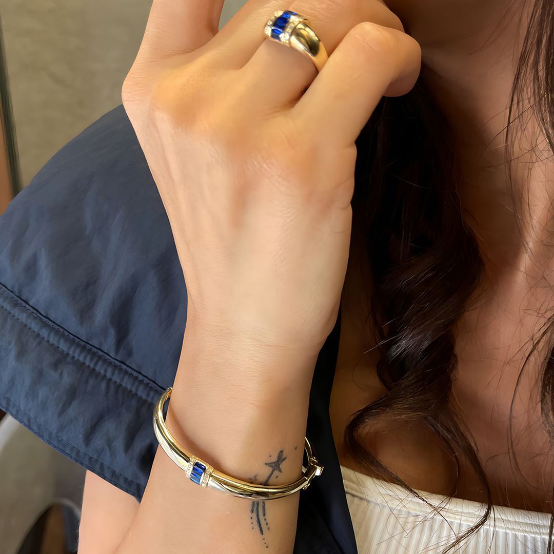 Lacivert Taş Detaylı Altın Bilezik A0030